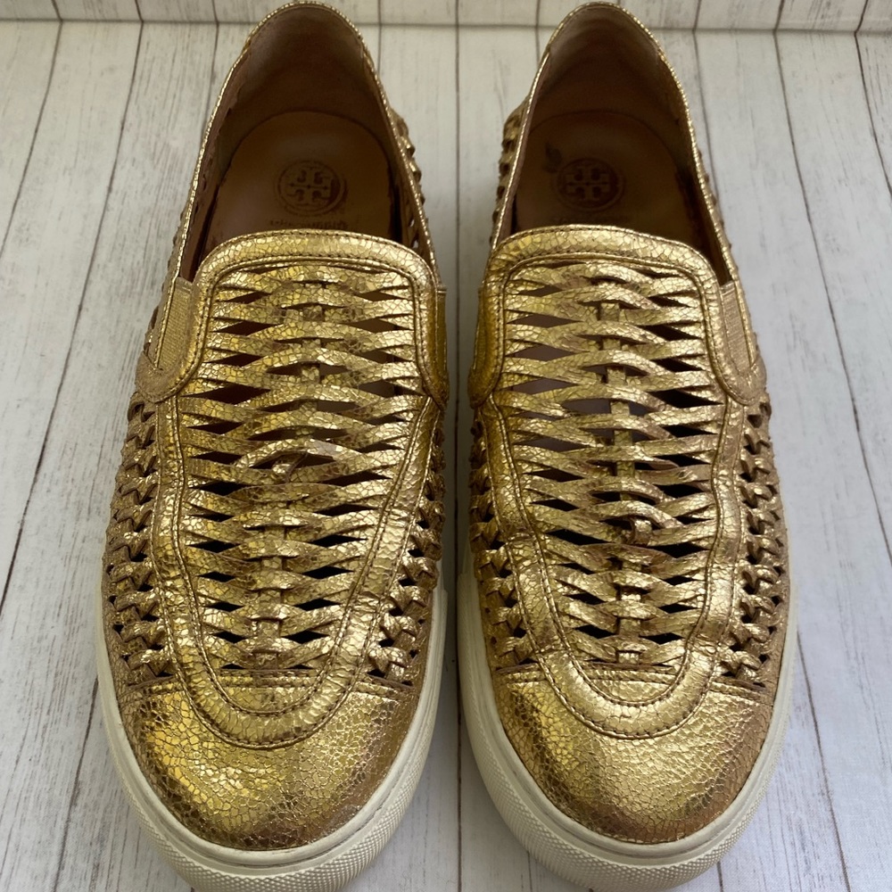 Tory Burch Gold Huaraches Woven
